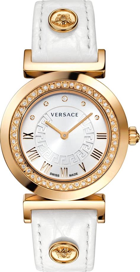 versace women's swiss made diamond accent vanity leather strap watch|Versace Watch Brand Review – Are They Good Quality.